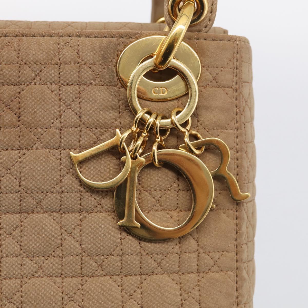 Christian Dior Lady Dior Canage Hand Bag Canvas Beige Gold Tone Auth ep16955