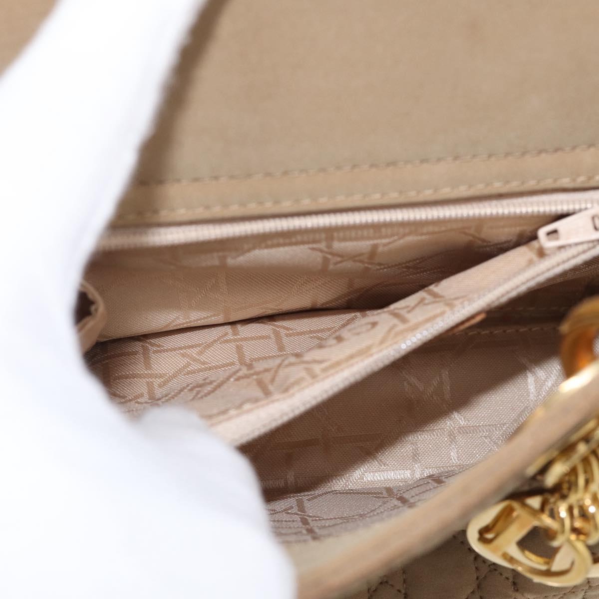 Christian Dior Lady Dior Canage Hand Bag Canvas Beige Gold Tone Auth ep16955
