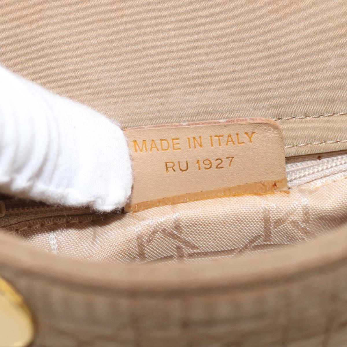 Christian Dior Lady Dior Canage Hand Bag Canvas Beige Gold Tone Auth ep16955