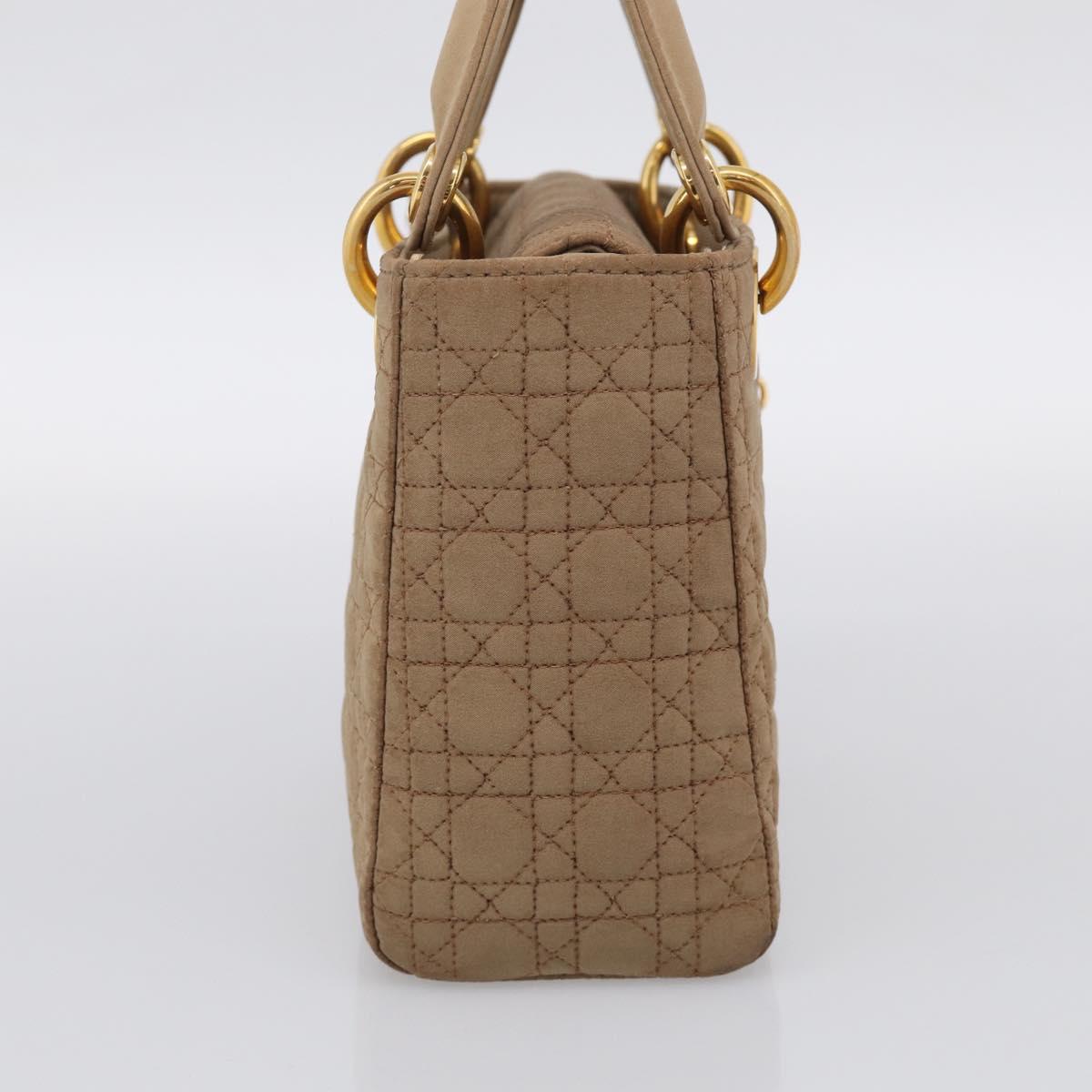 Christian Dior Lady Dior Canage Hand Bag Canvas Beige Gold Tone Auth ep16955