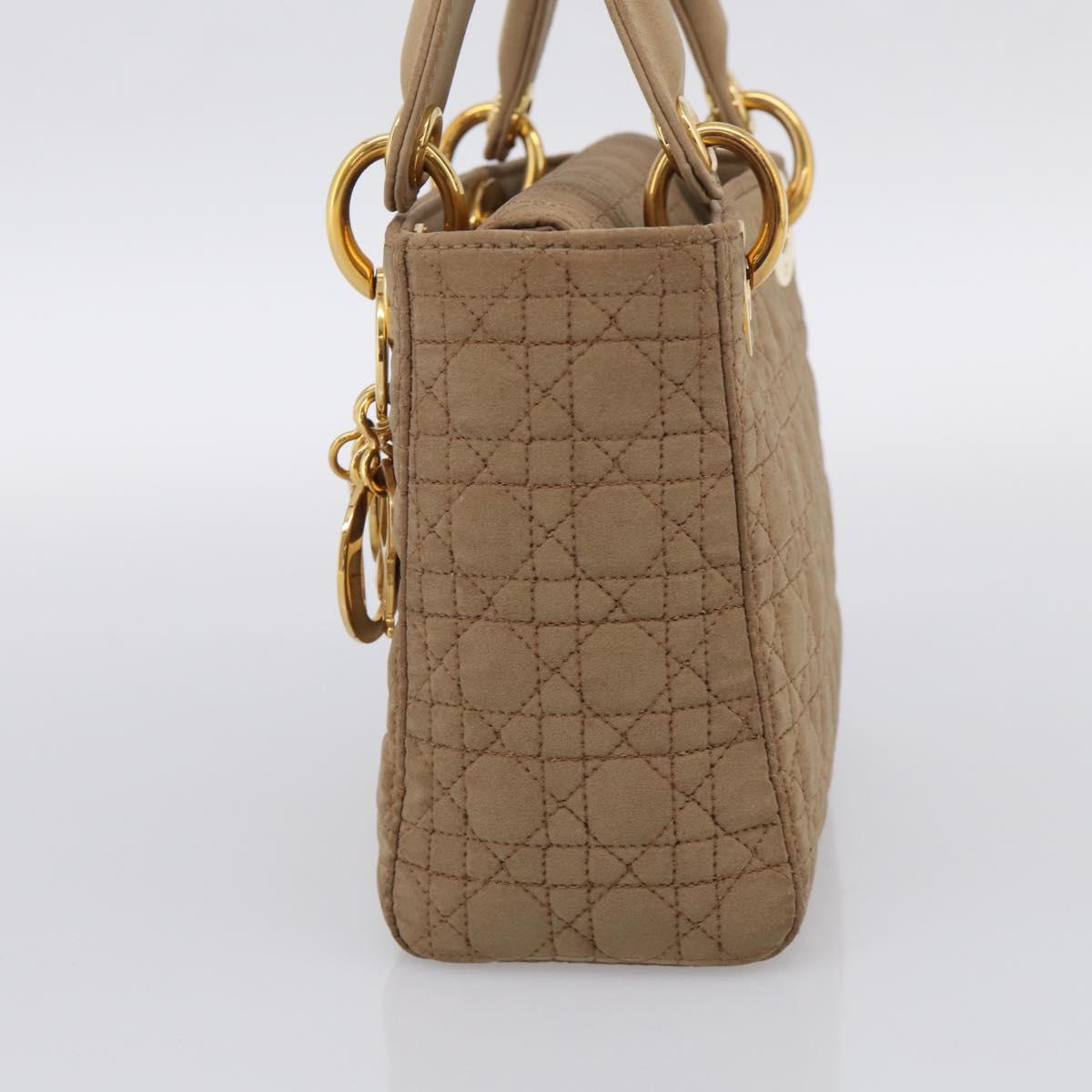 Christian Dior Lady Dior Canage Hand Bag Canvas Beige Gold Tone Auth ep16955