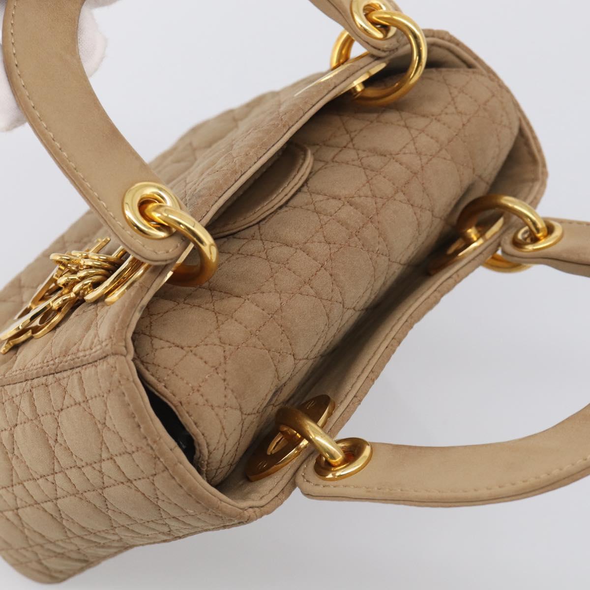 Christian Dior Lady Dior Canage Hand Bag Canvas Beige Gold Tone Auth ep16955