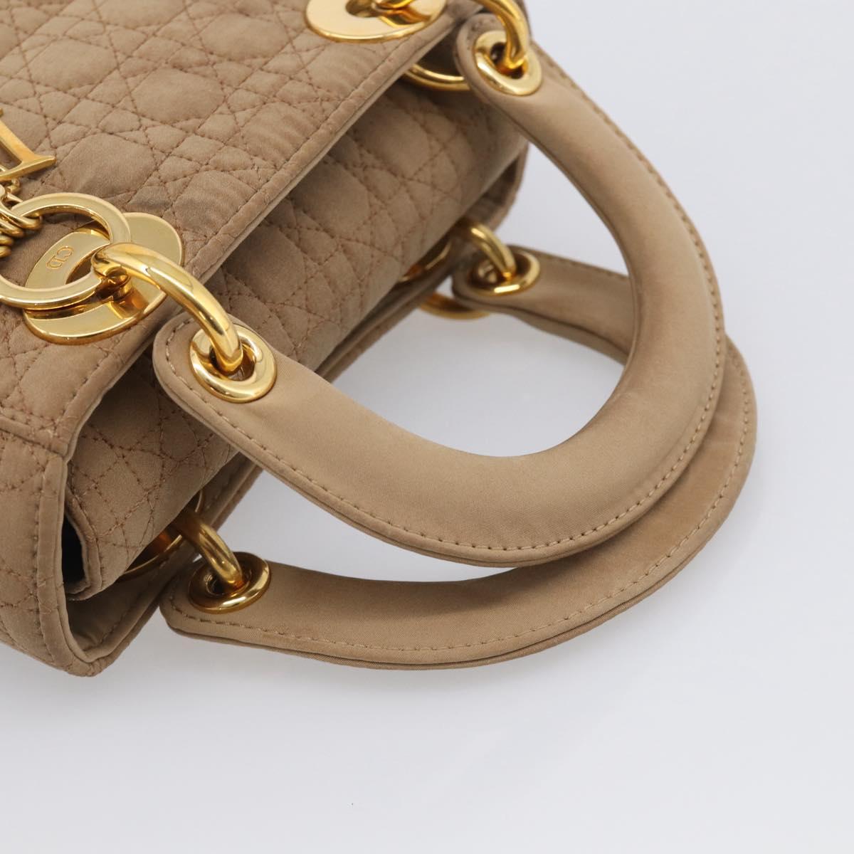 Christian Dior Lady Dior Canage Hand Bag Canvas Beige Gold Tone Auth ep16955