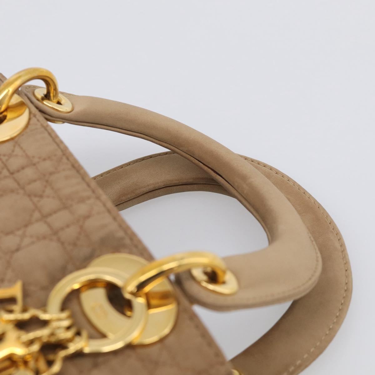 Christian Dior Lady Dior Canage Hand Bag Canvas Beige Gold Tone Auth ep16955