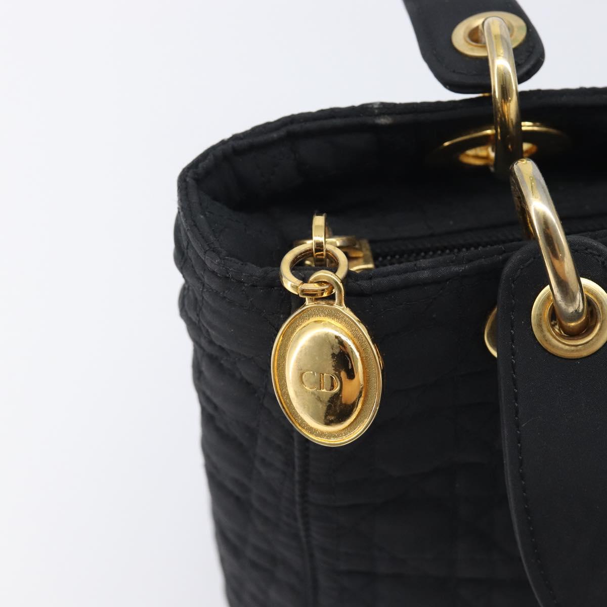 Christian Dior Lady Dior Canage Hand Bag Canvas Black Gold Tone Auth ep16956