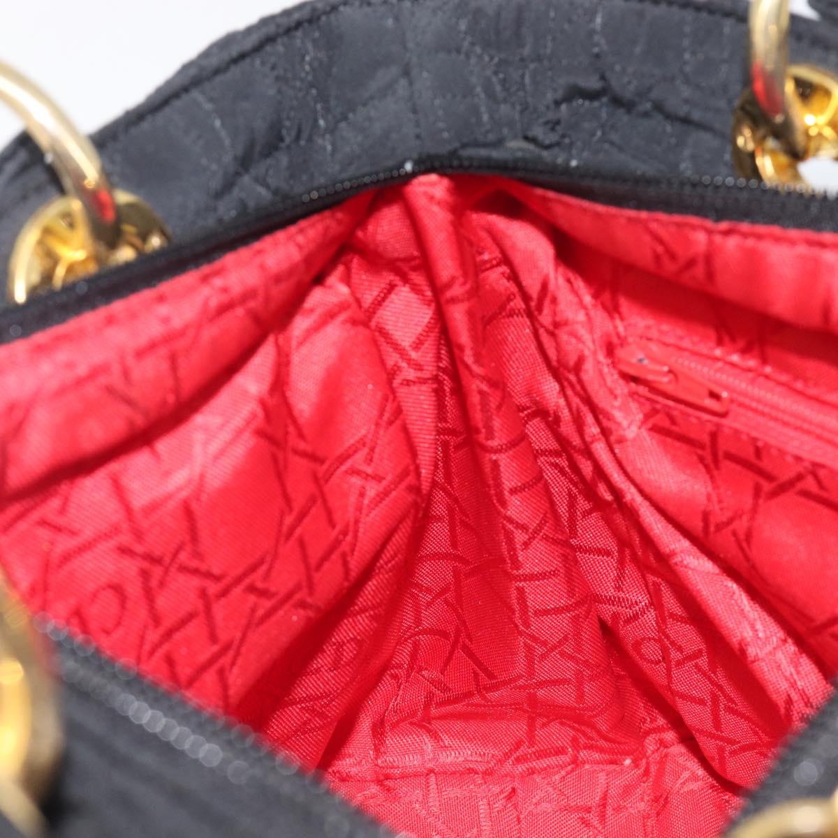 Christian Dior Lady Dior Canage Hand Bag Canvas Black Gold Tone Auth ep16956