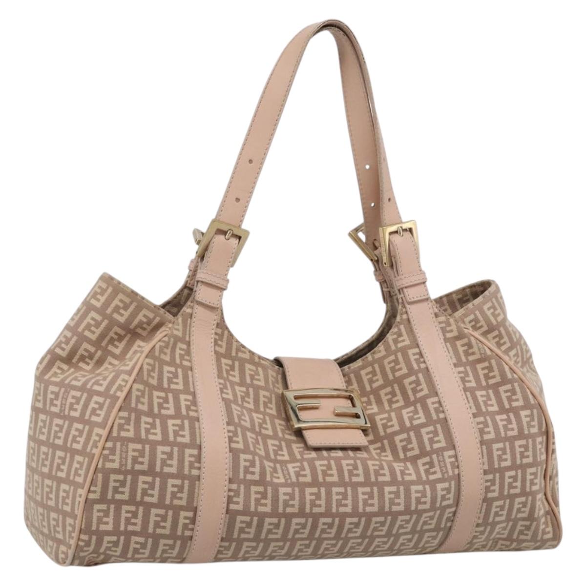 FENDI Zucchino Canvas Hand Bag Beige Gold Tone 8BR463 Auth ep16957A