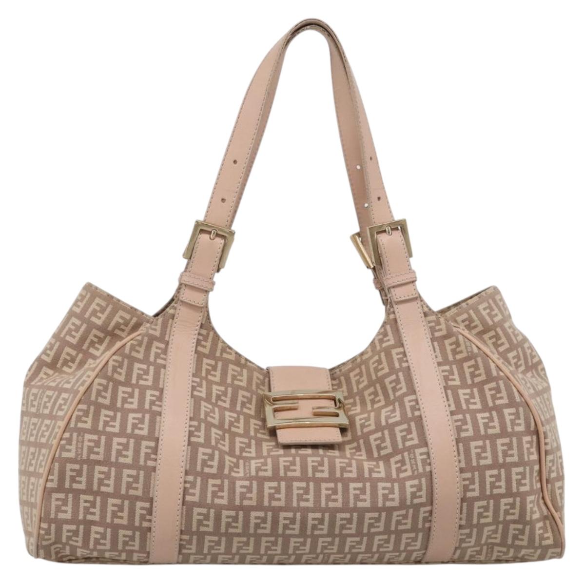 FENDI Zucchino Canvas Hand Bag Beige Gold Tone 8BR463 Auth ep16957A