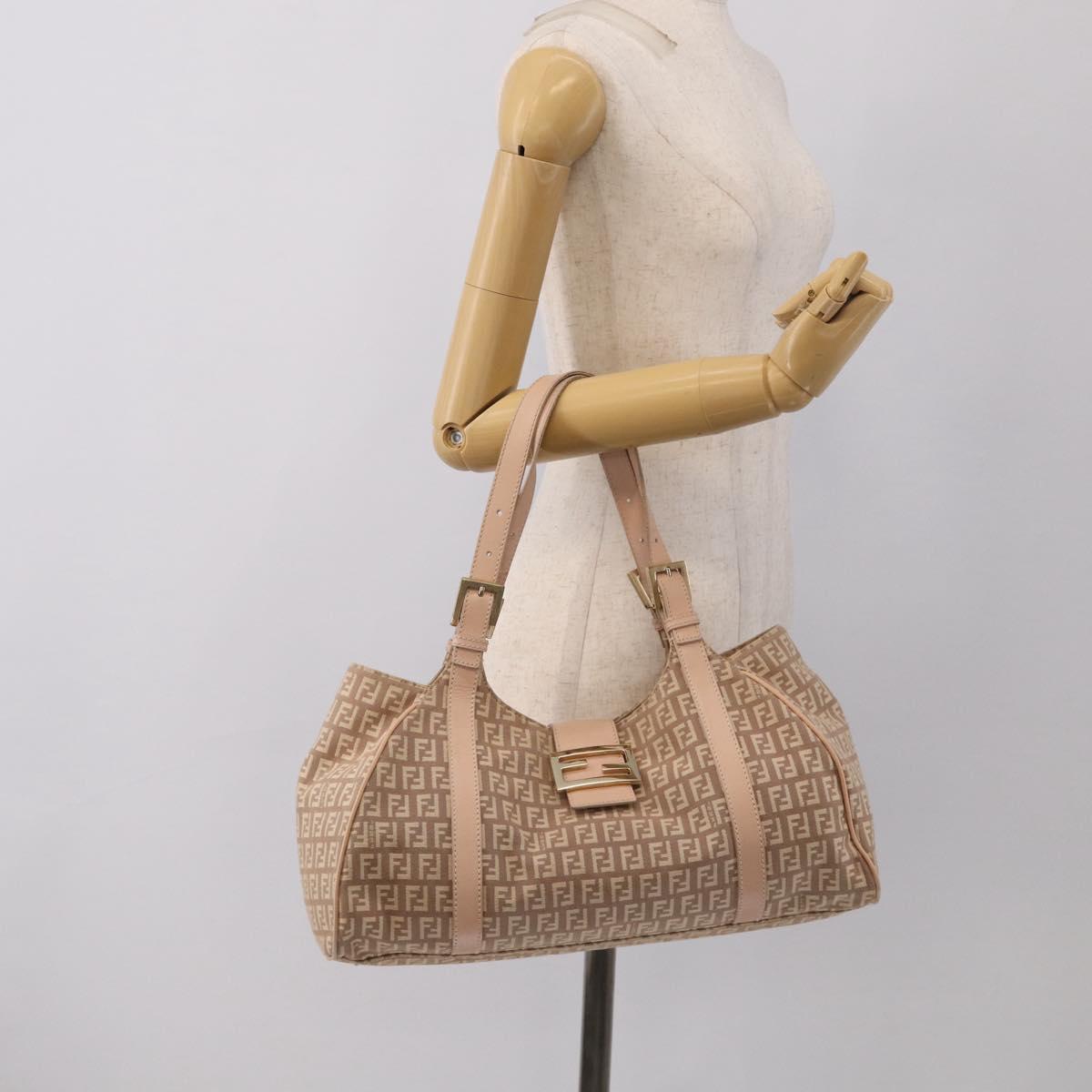 FENDI Zucchino Canvas Hand Bag Beige Gold Tone 8BR463 Auth ep16957A