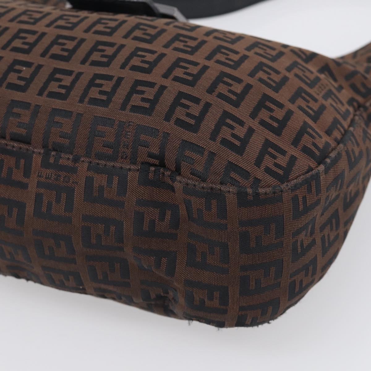 FENDI Zucchino Canvas Mamma Baguette Shoulder Bag Dark Brown 8BR036 Auth ep16960