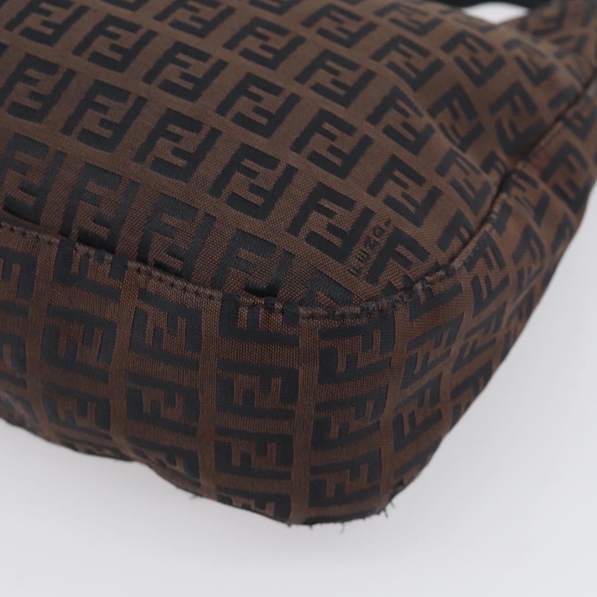 FENDI Zucchino Canvas Mamma Baguette Shoulder Bag Dark Brown 8BR036 Auth ep16960