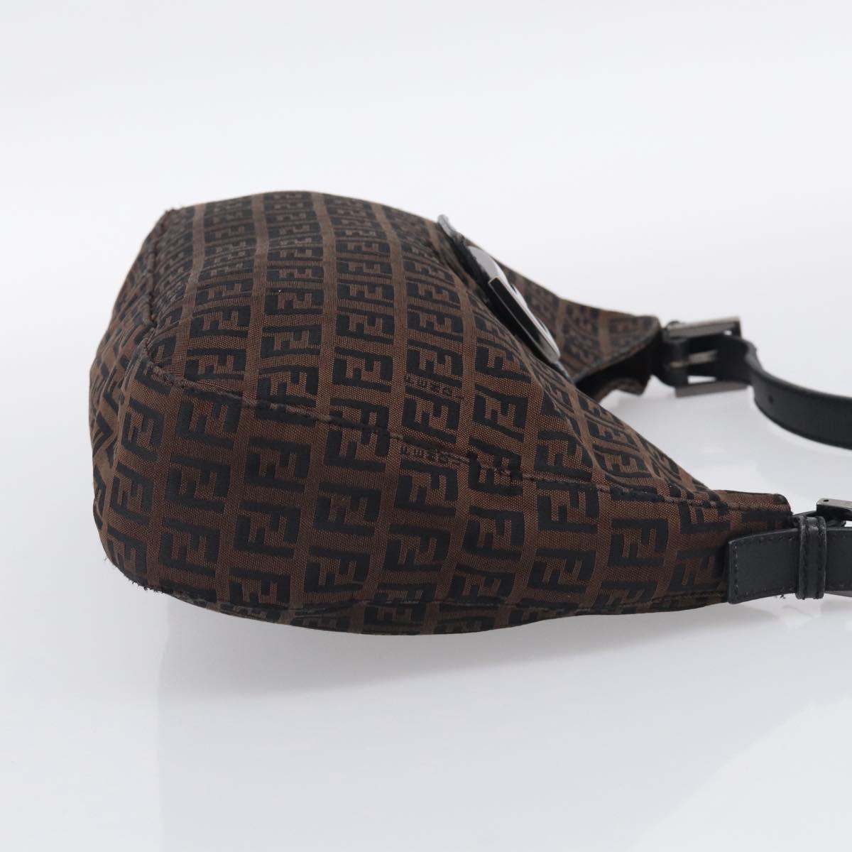 FENDI Zucchino Canvas Mamma Baguette Shoulder Bag Dark Brown 8BR036 Auth ep16960