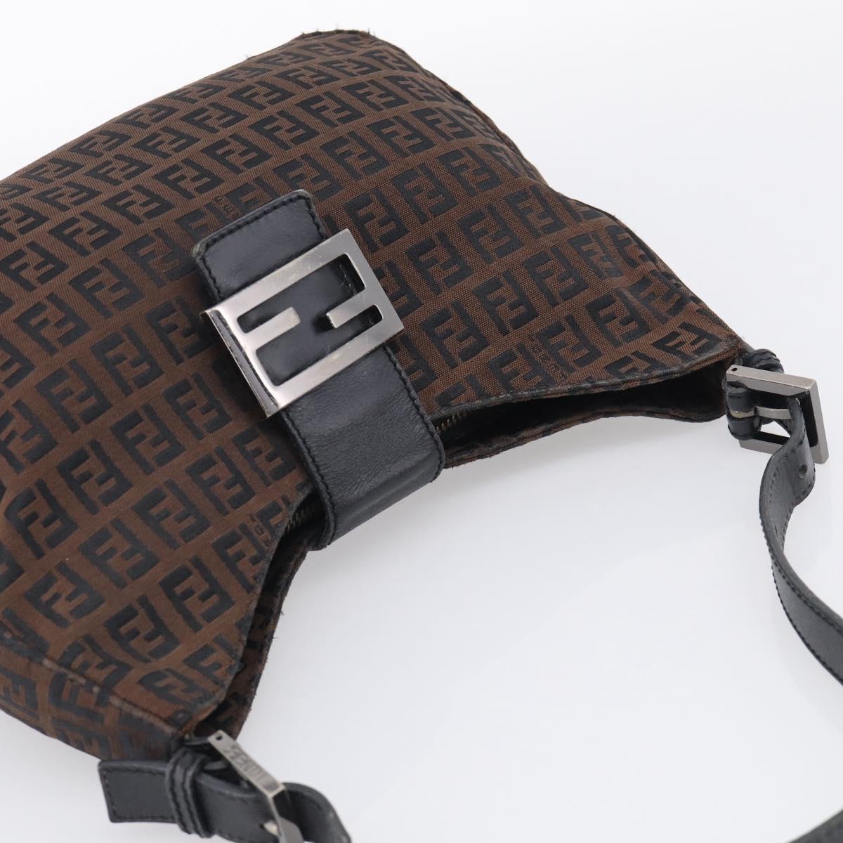 FENDI Zucchino Canvas Mamma Baguette Shoulder Bag Dark Brown 8BR036 Auth ep16960