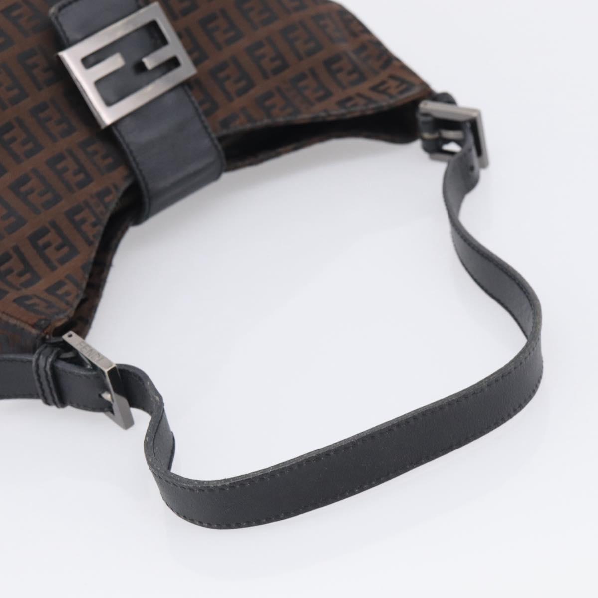 FENDI Zucchino Canvas Mamma Baguette Shoulder Bag Dark Brown 8BR036 Auth ep16960