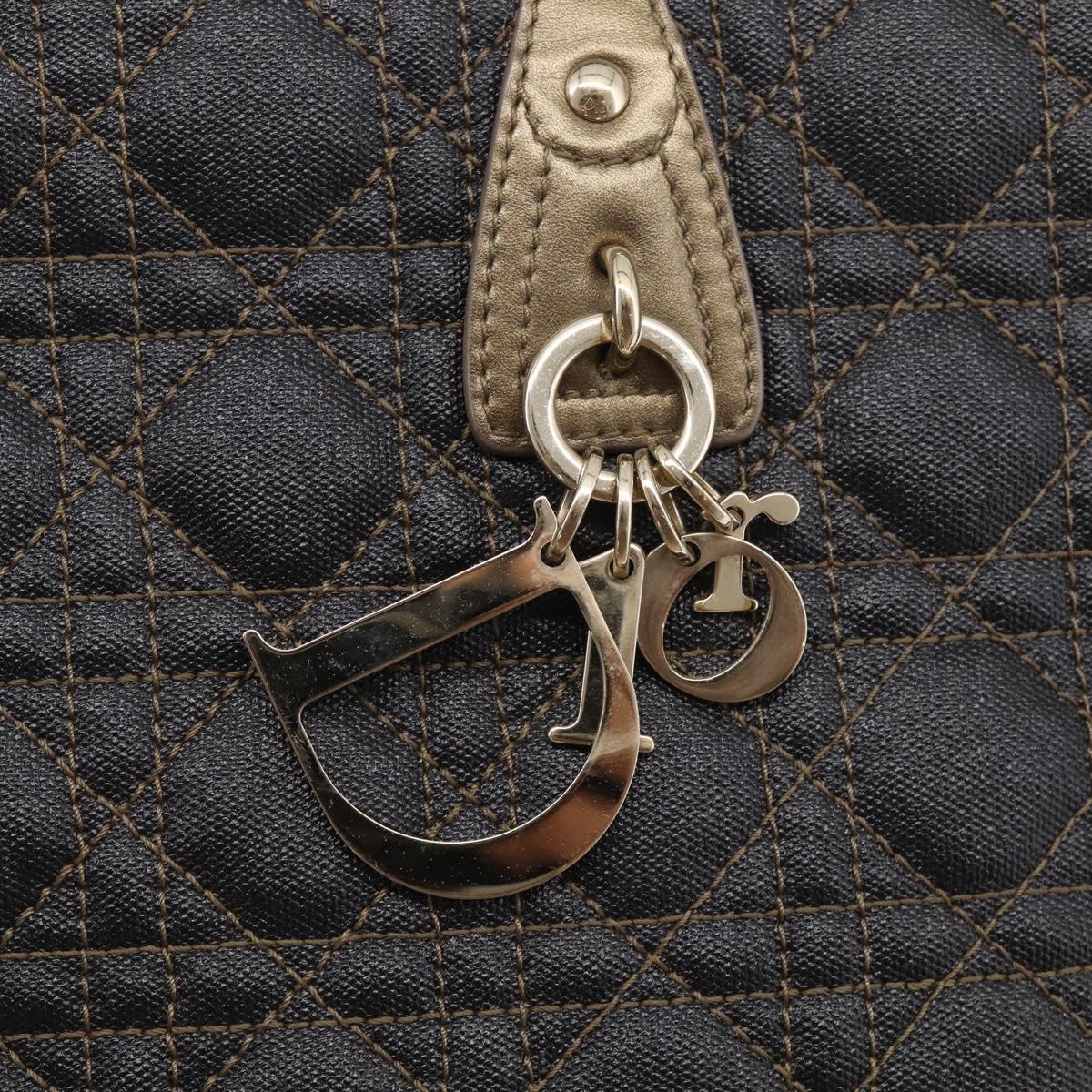 Christian Dior Canage Shoulder Bag Canvas Black Gold Tone Auth ep16966V