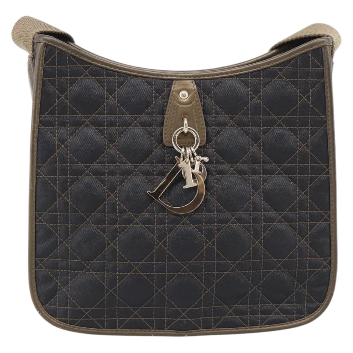 Christian Dior Canage Shoulder Bag Canvas Black Gold Tone Auth ep16966V