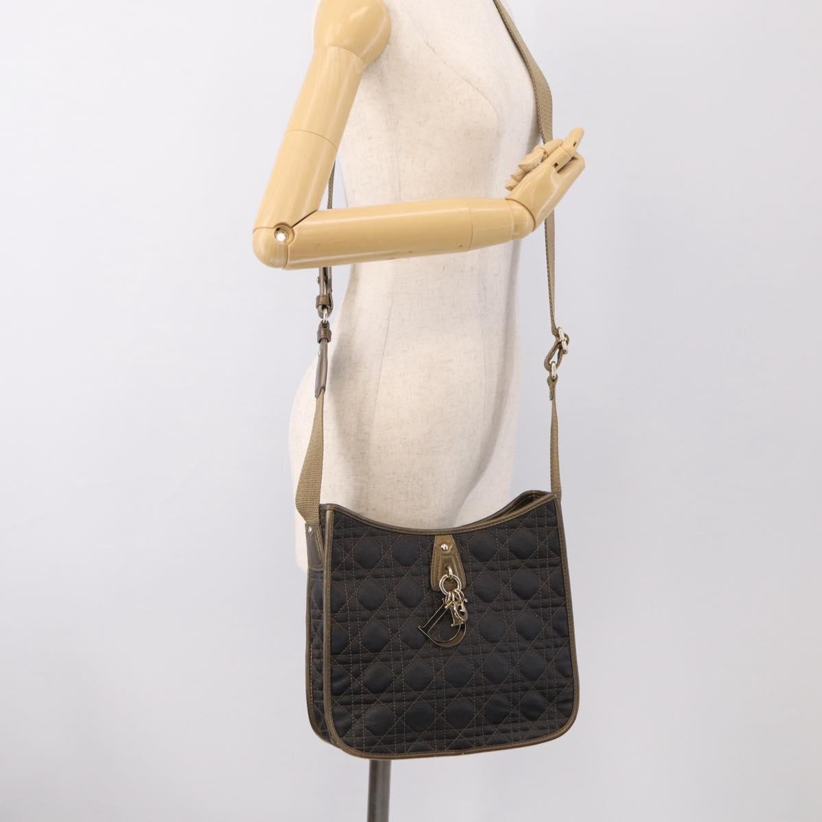 Christian Dior Canage Shoulder Bag Canvas Black Gold Tone Auth ep16966V
