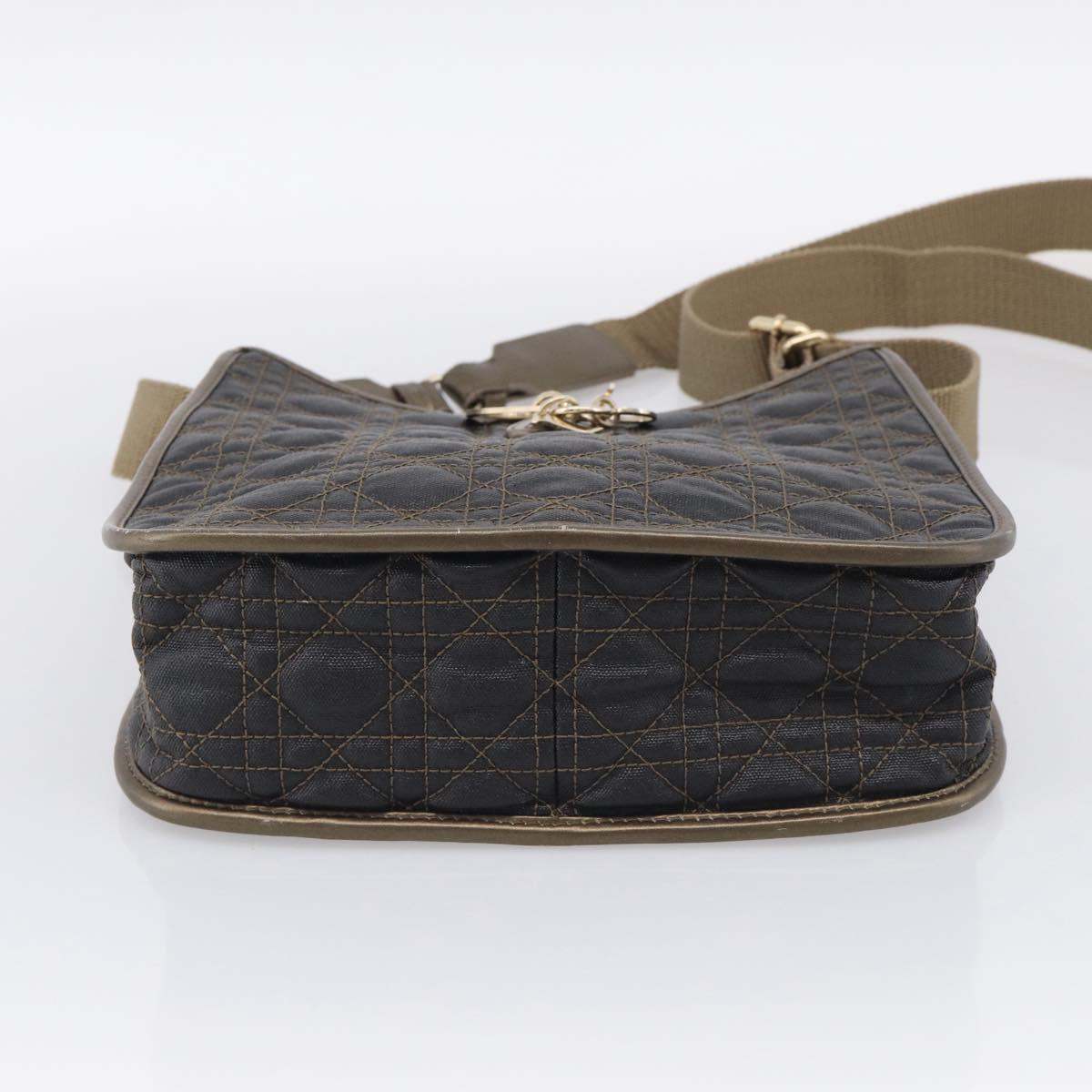 Christian Dior Canage Shoulder Bag Canvas Black Gold Tone Auth ep16966V