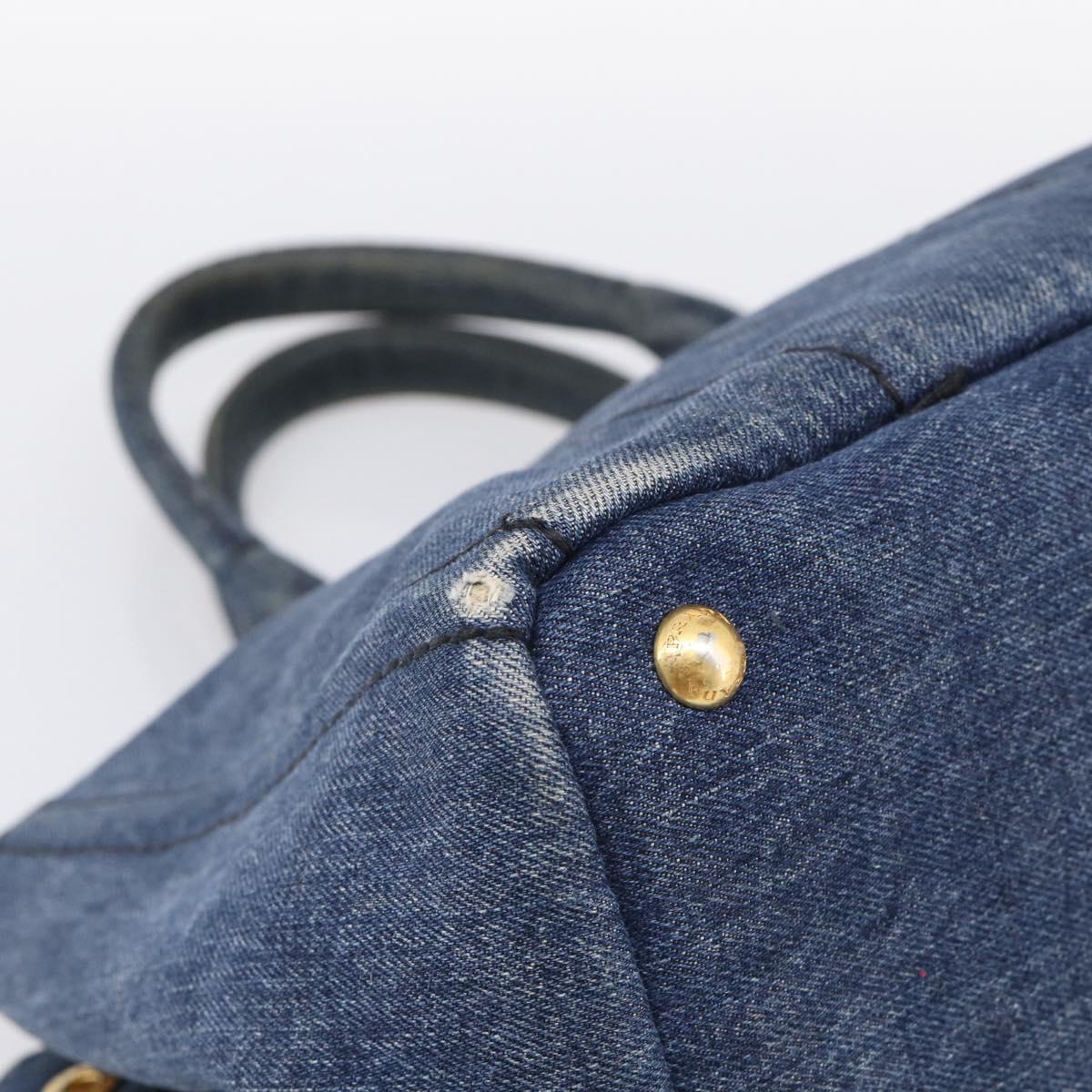 PRADA Canapa MM Hand Bag Denim Blue Gold Tone Auth ep16977
