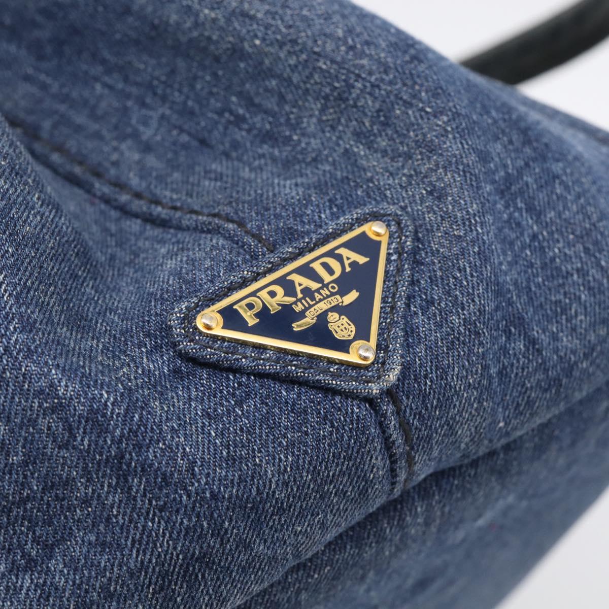 PRADA Canapa MM Hand Bag Denim Blue Gold Tone Auth ep16977