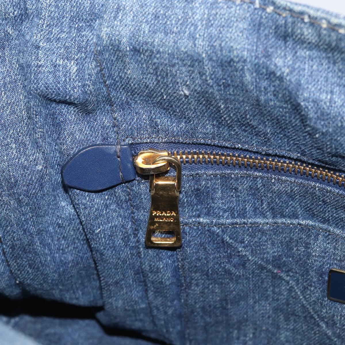 PRADA Canapa MM Hand Bag Denim Blue Gold Tone Auth ep16977