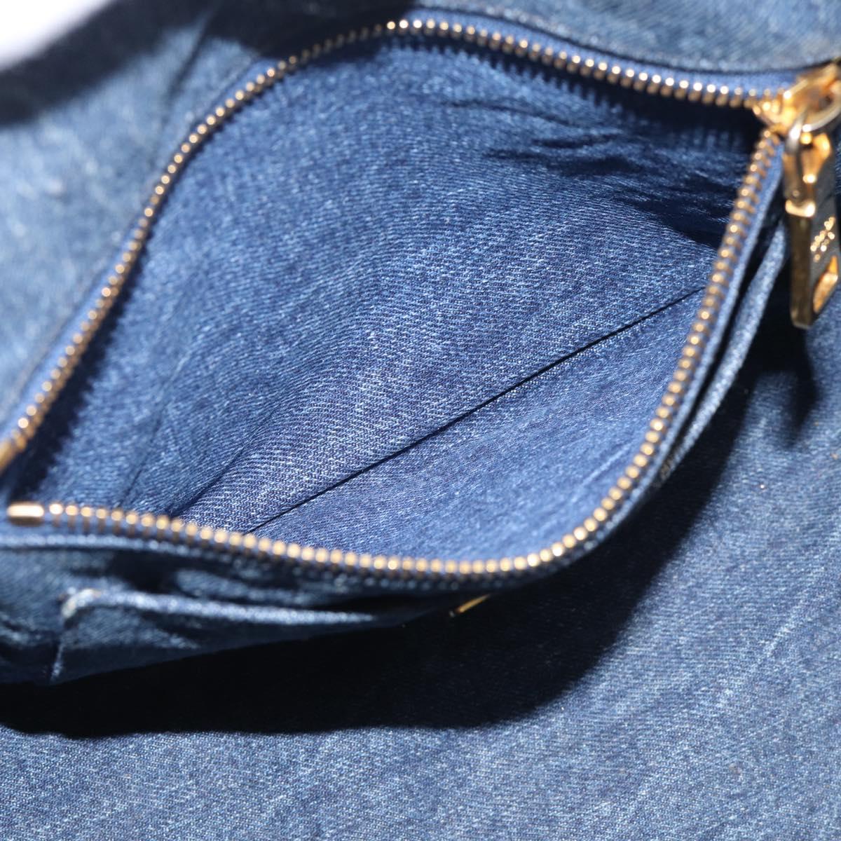 PRADA Canapa MM Hand Bag Denim Blue Gold Tone Auth ep16977