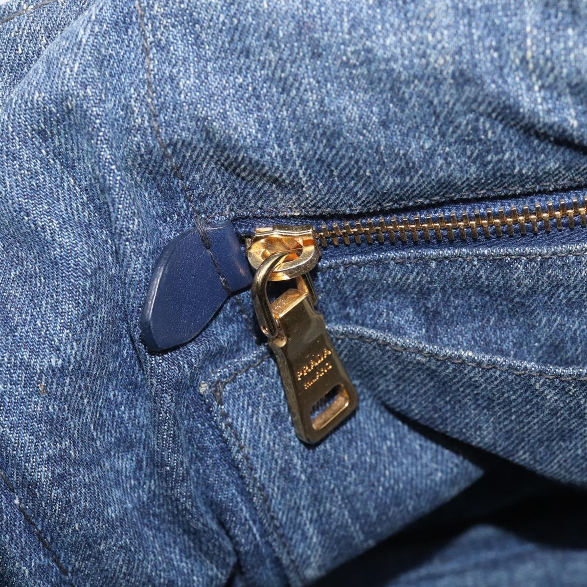 PRADA Canapa MM Hand Bag Denim Blue Gold Tone Auth ep16977
