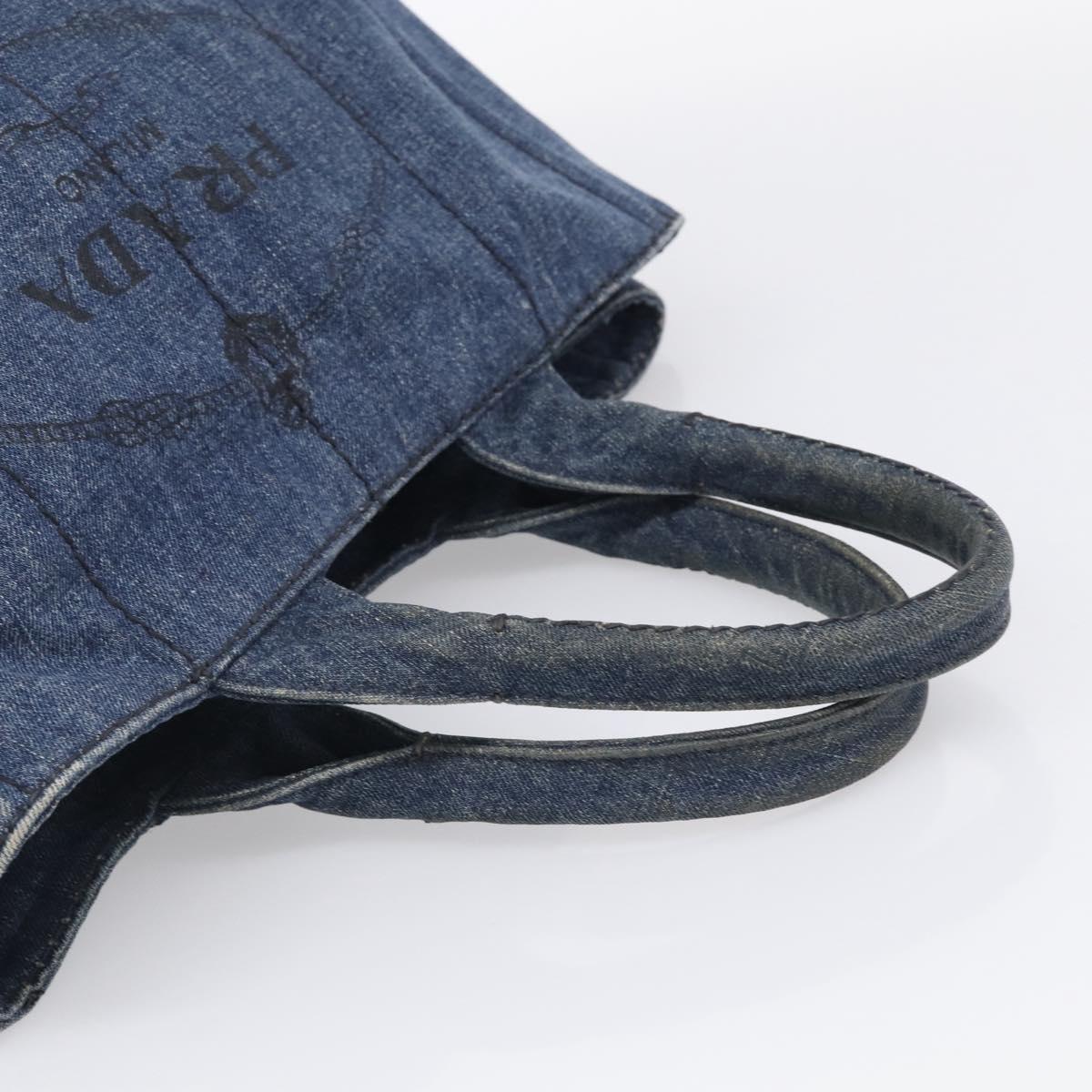 PRADA Canapa MM Hand Bag Denim Blue Gold Tone Auth ep16977