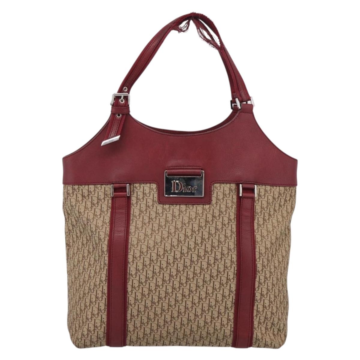 Christian Dior Trotter Canvas Hand Bag Beige Silver Auth ep16981