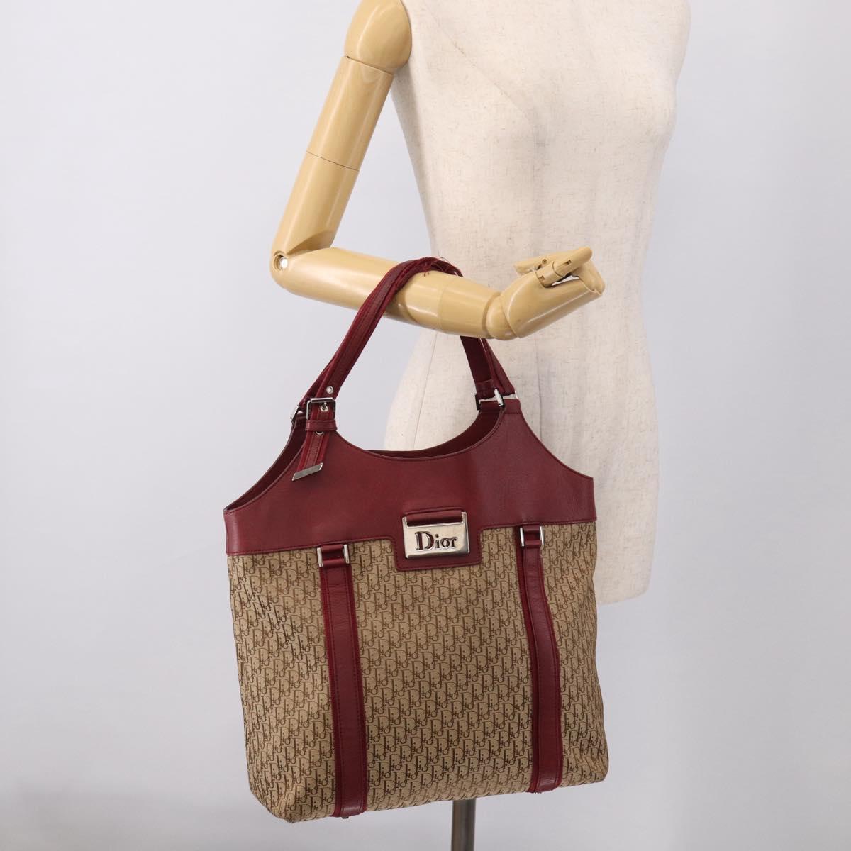 Christian Dior Trotter Canvas Hand Bag Beige Silver Auth ep16981