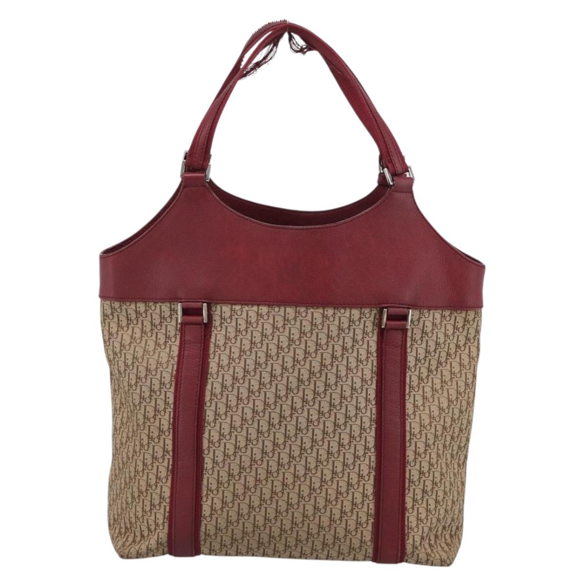 Christian Dior Trotter Canvas Hand Bag Beige Silver Auth ep16981