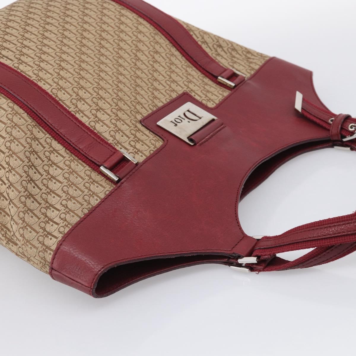 Christian Dior Trotter Canvas Hand Bag Beige Silver Auth ep16981