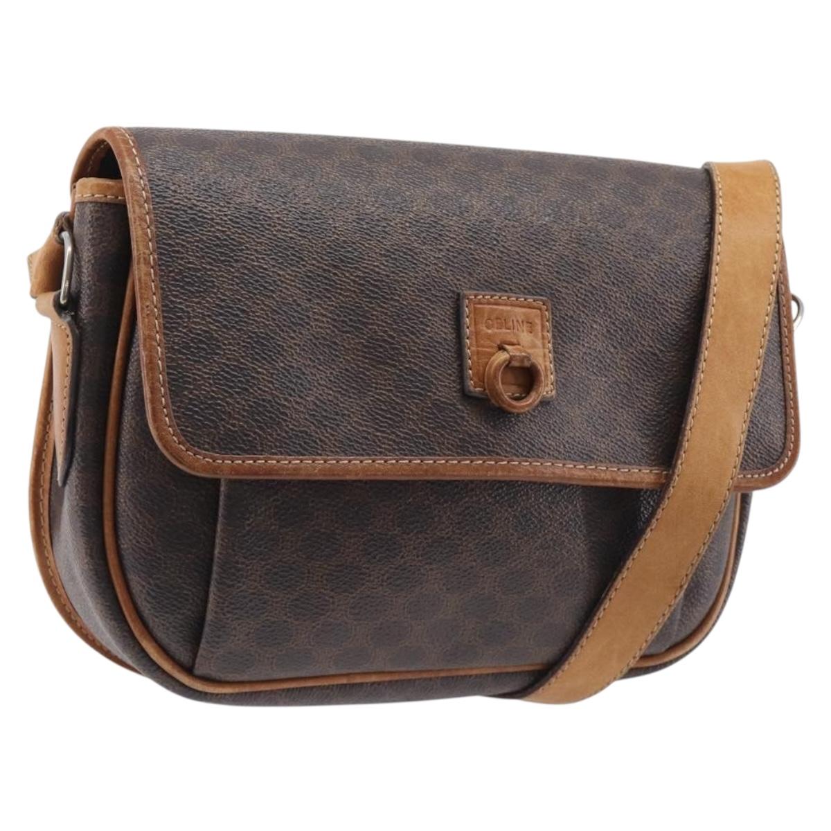 CELINE Macadam Shoulder Bag PVC Brown Gold Tone Auth ep16982