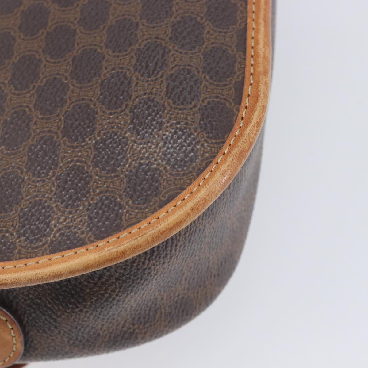 CELINE Macadam Shoulder Bag PVC Brown Gold Tone Auth ep16982