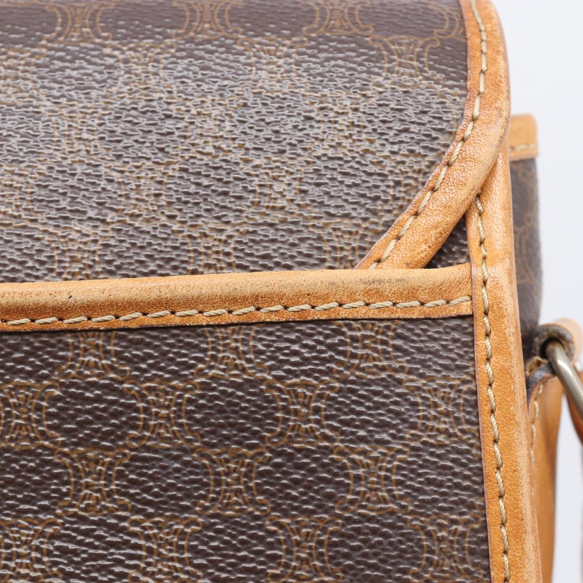 CELINE Macadam Shoulder Bag PVC Brown Gold Tone Auth ep16982
