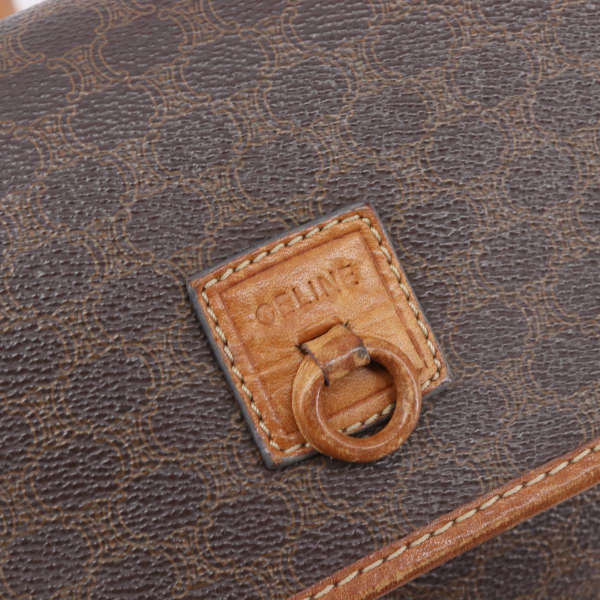 CELINE Macadam Shoulder Bag PVC Brown Gold Tone Auth ep16982
