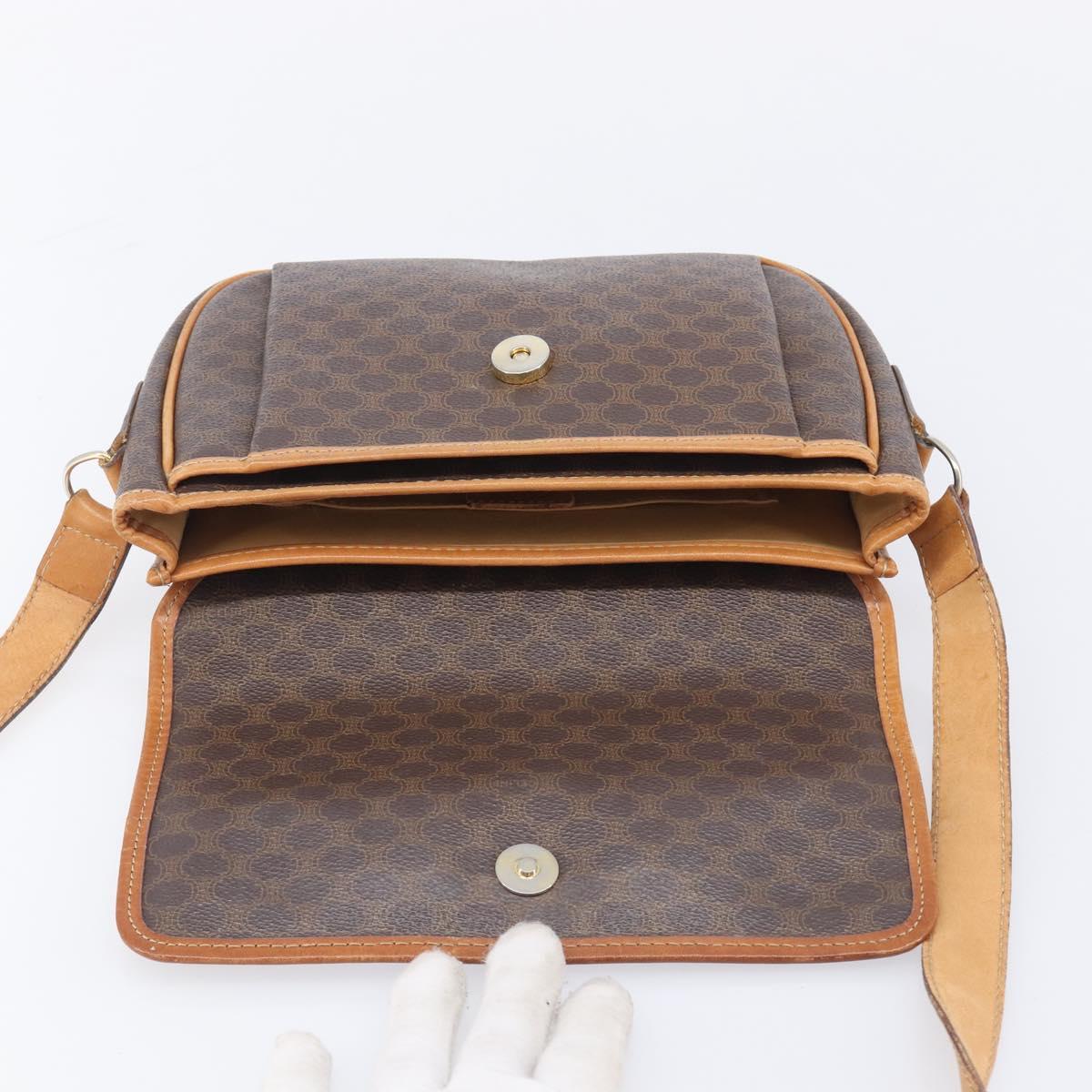 CELINE Macadam Shoulder Bag PVC Brown Gold Tone Auth ep16982