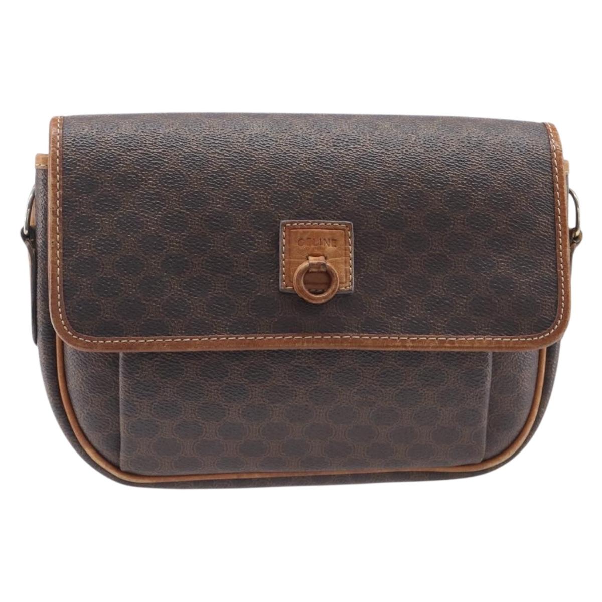 CELINE Macadam Shoulder Bag PVC Brown Gold Tone Auth ep16982