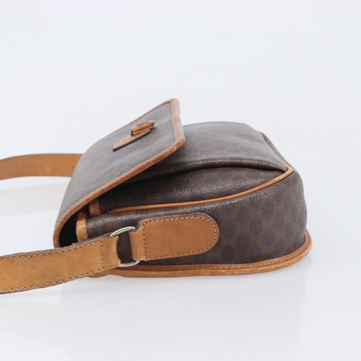 CELINE Macadam Shoulder Bag PVC Brown Gold Tone Auth ep16982