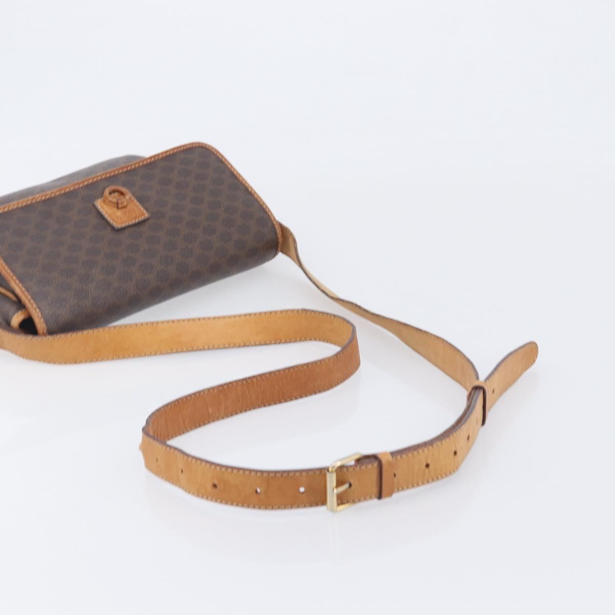CELINE Macadam Shoulder Bag PVC Brown Gold Tone Auth ep16982