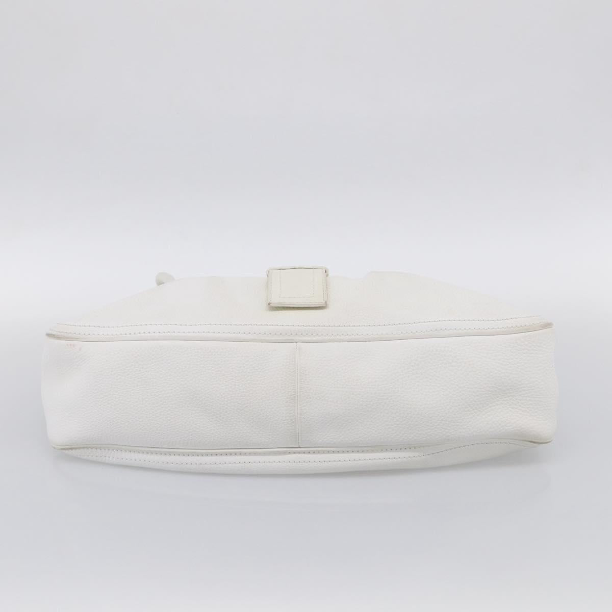 CELINE Hand Bag Leather White Gold Tone Auth ep16986A