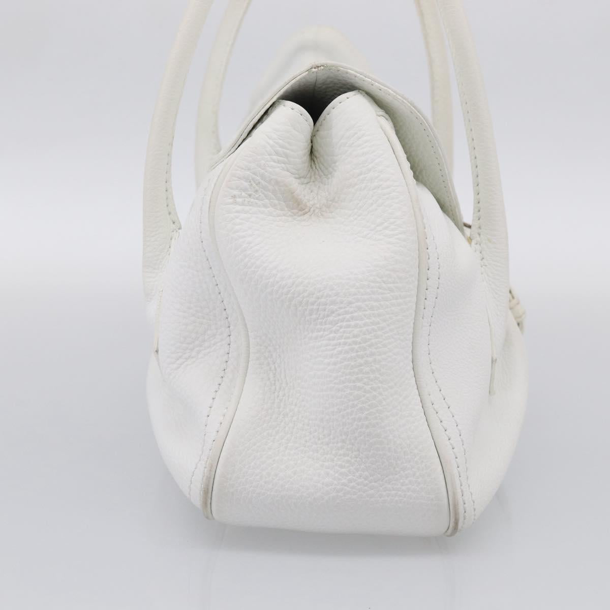 CELINE Hand Bag Leather White Gold Tone Auth ep16986A