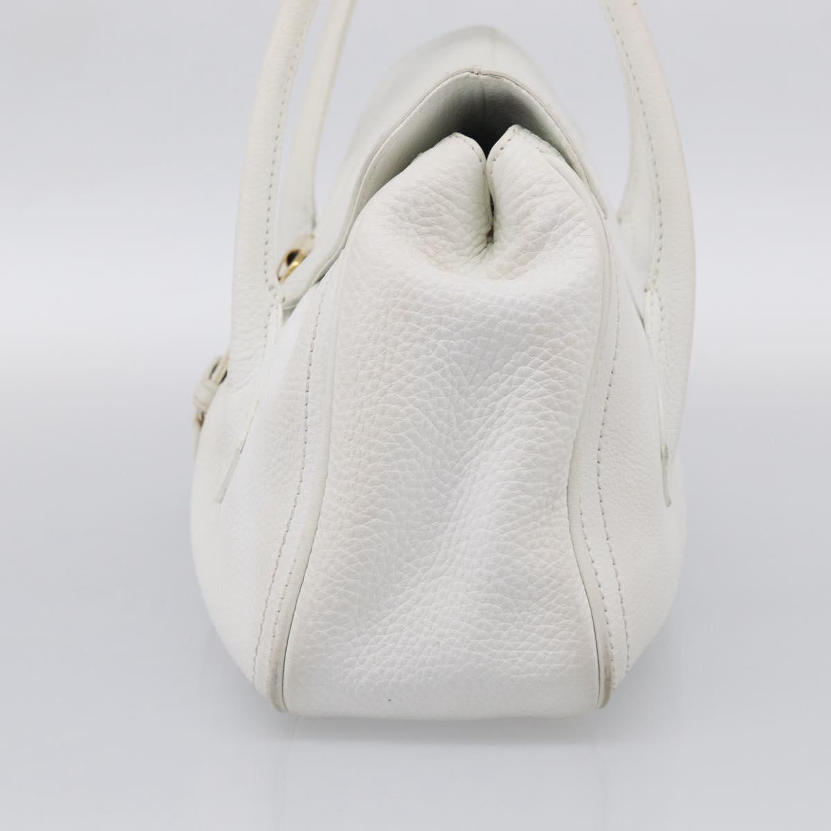 CELINE Hand Bag Leather White Gold Tone Auth ep16986A