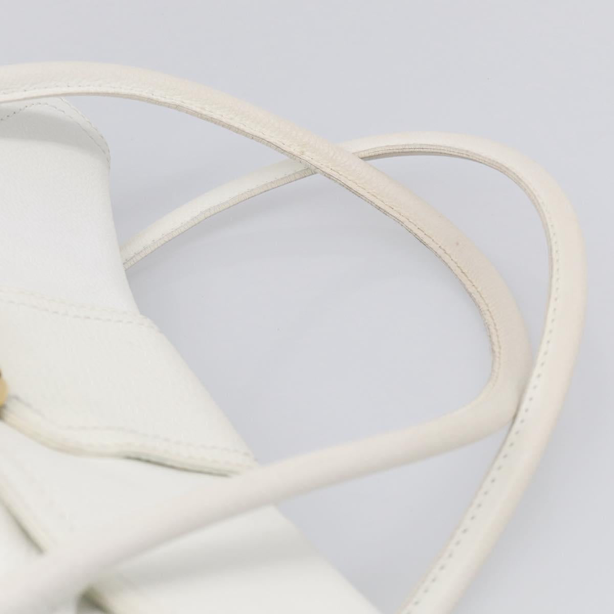 CELINE Hand Bag Leather White Gold Tone Auth ep16986A