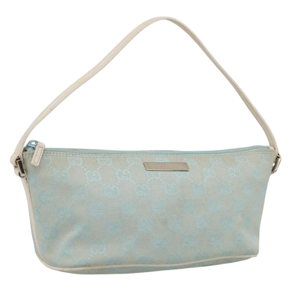 GUCCI GG Canvas Accessory Pouch Light Blue Silver 039 1103 Auth ep16987