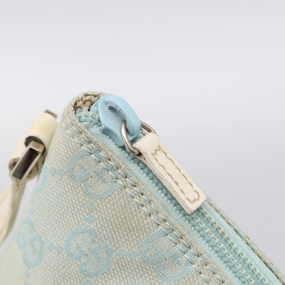 GUCCI GG Canvas Accessory Pouch Light Blue Silver 039 1103 Auth ep16987