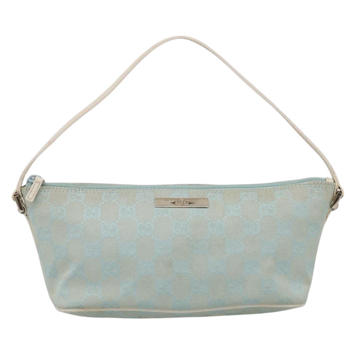 GUCCI GG Canvas Accessory Pouch Light Blue Silver 039 1103 Auth ep16987