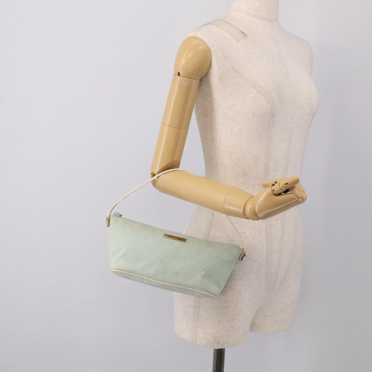 GUCCI GG Canvas Accessory Pouch Light Blue Silver 039 1103 Auth ep16987