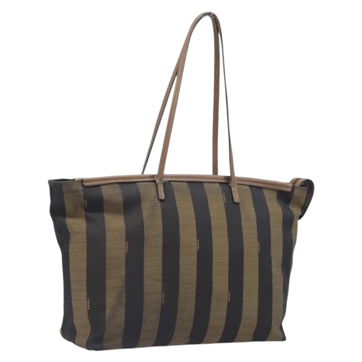 FENDI Pecan Tote Bag Canvas Brown Gold Tone 8BH185 Auth ep16995