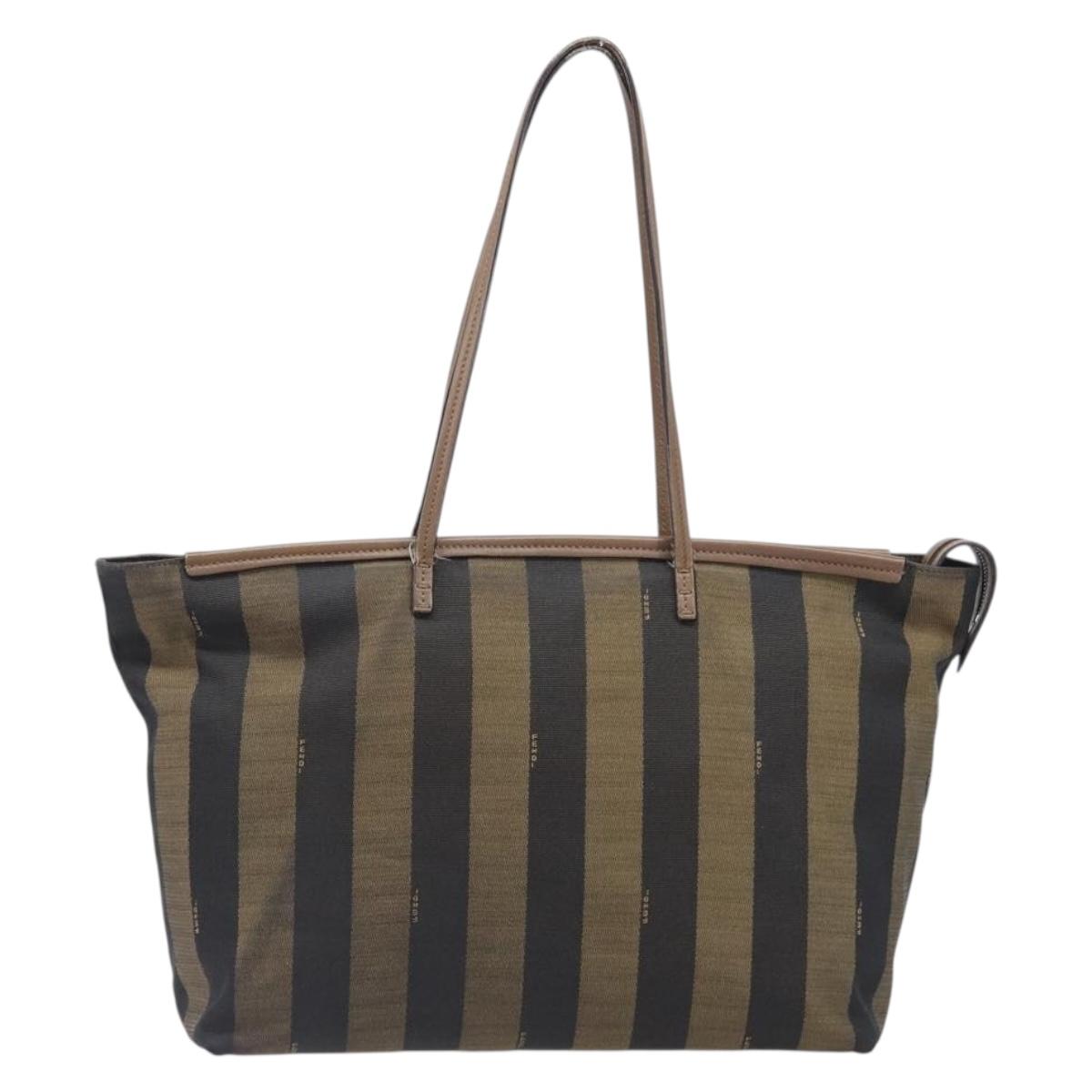 FENDI Pecan Tote Bag Canvas Brown Gold Tone 8BH185 Auth ep16995